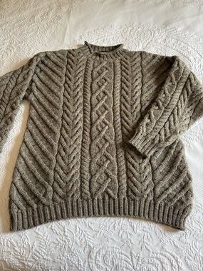 Lands End vintage 90s chunky wool cable knit fisherman sweater England womens M